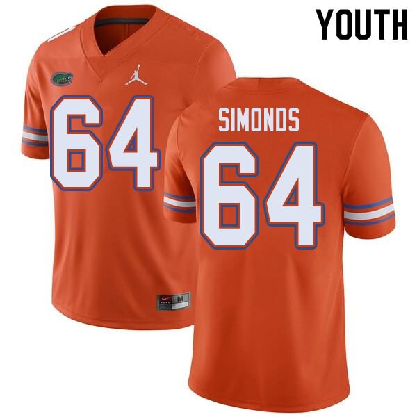 Youth NCAA Florida Gators Riley Simonds #64 Stitched Authentic Jordan Brand Orange College Football Jersey SRA5765JW